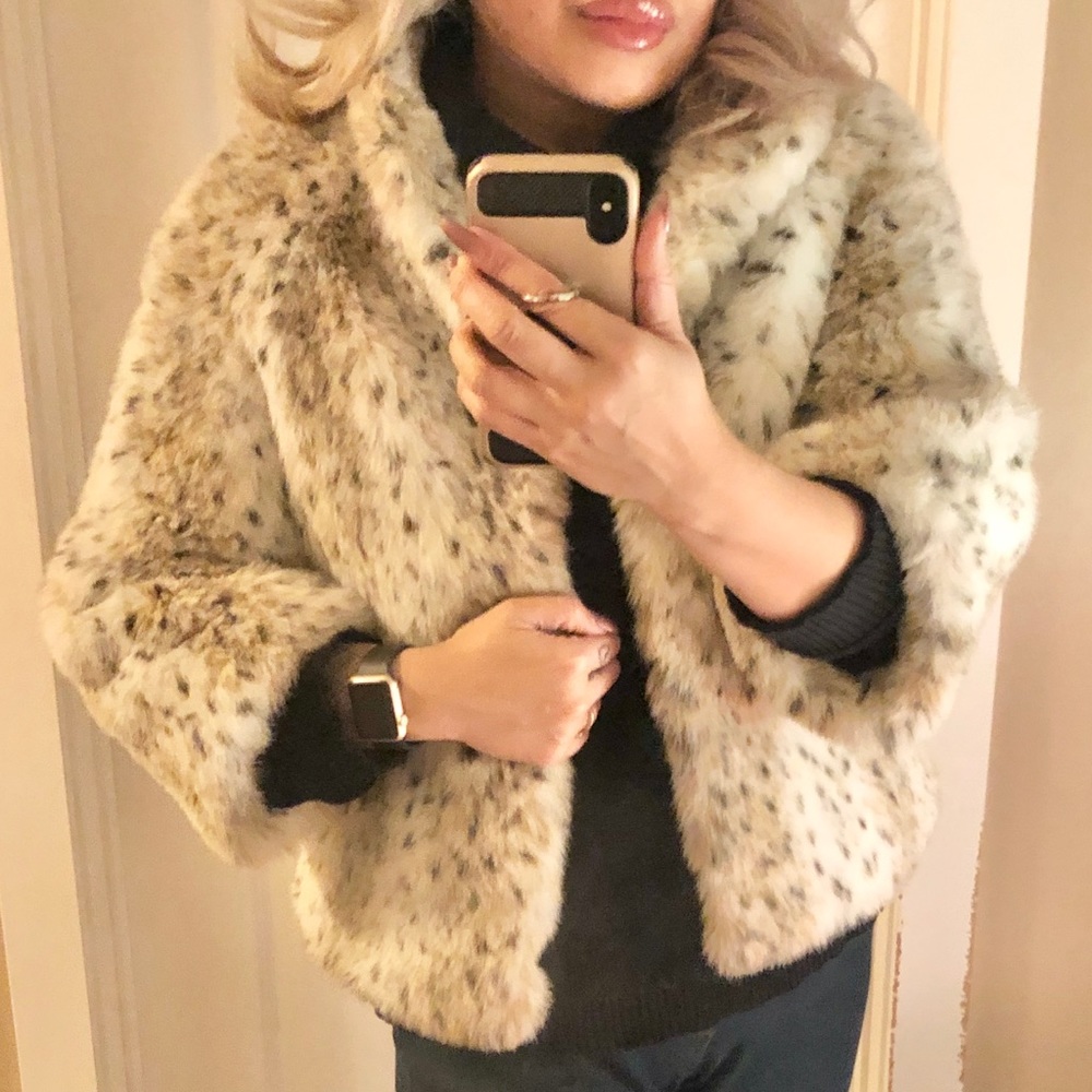 Aldo White/Black/Tan Faux Fur Jacket - Large